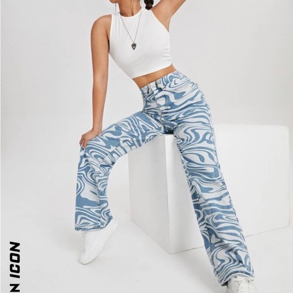 Animal Print Hight Waisted Wide Leg Jeans (Shein) - Picture 1 of 3